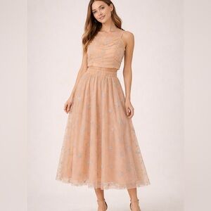 Altar’d State Peach Star Tulle Two Piece Set | Ruched Crop Top & Skirt smalll